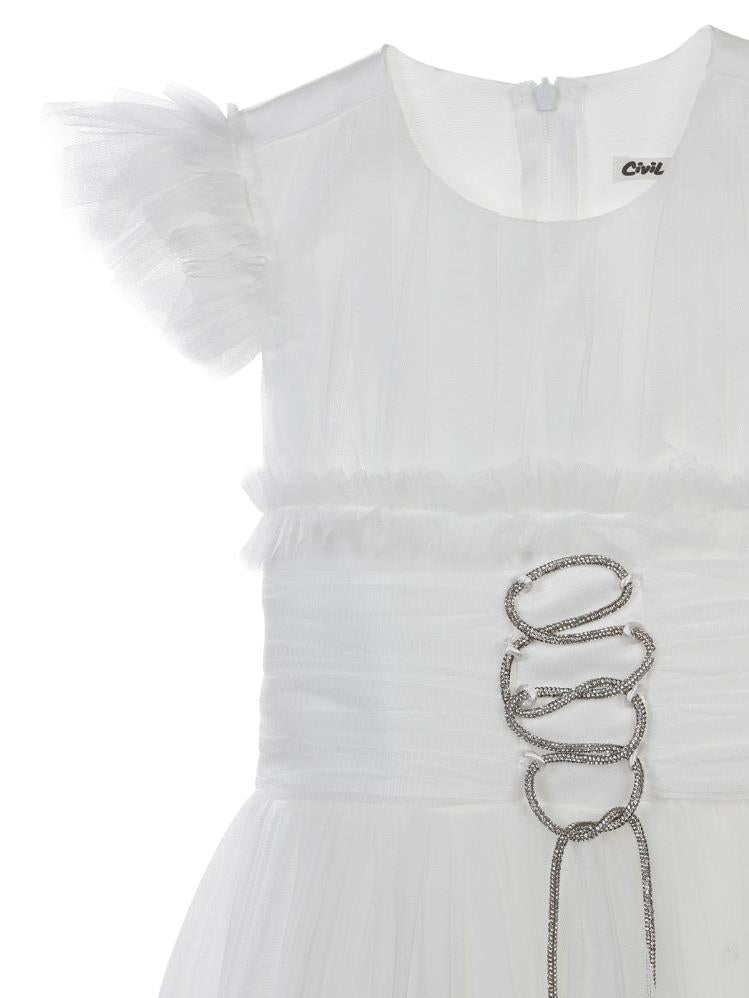 Civil Girls Bağcıklı 6-14 Yaş Abiye - Beyaz