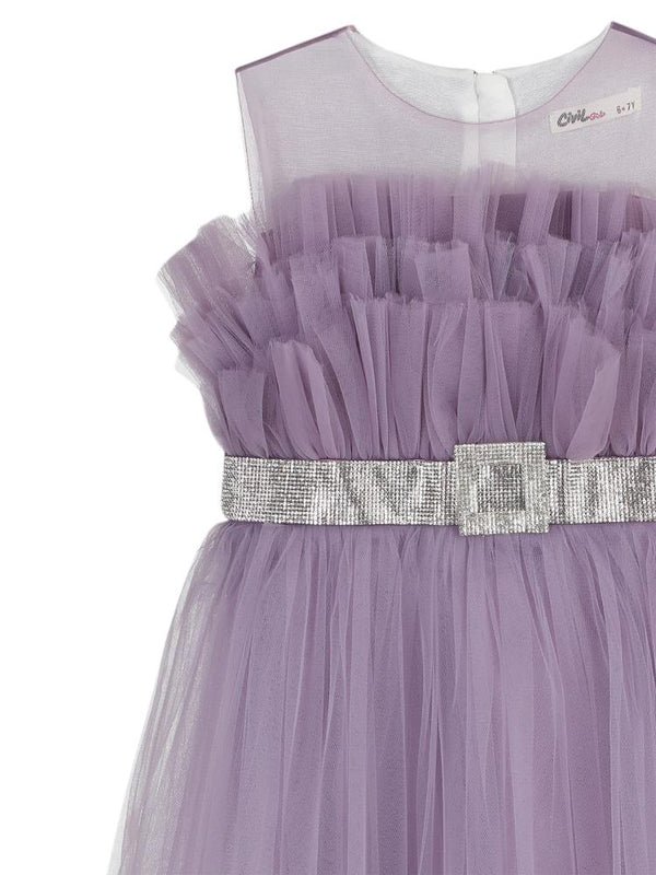 Civil Girls Gümüş Tokalı 6-9 Yaş Abiye - Lila