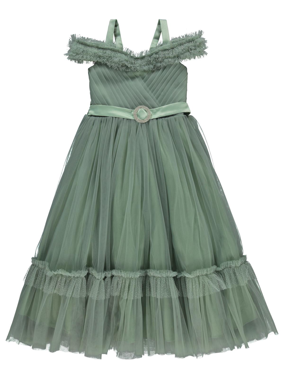 Civil Girls Yakası Fırfırlı  6-9 Yaş Abiye - Yeşil