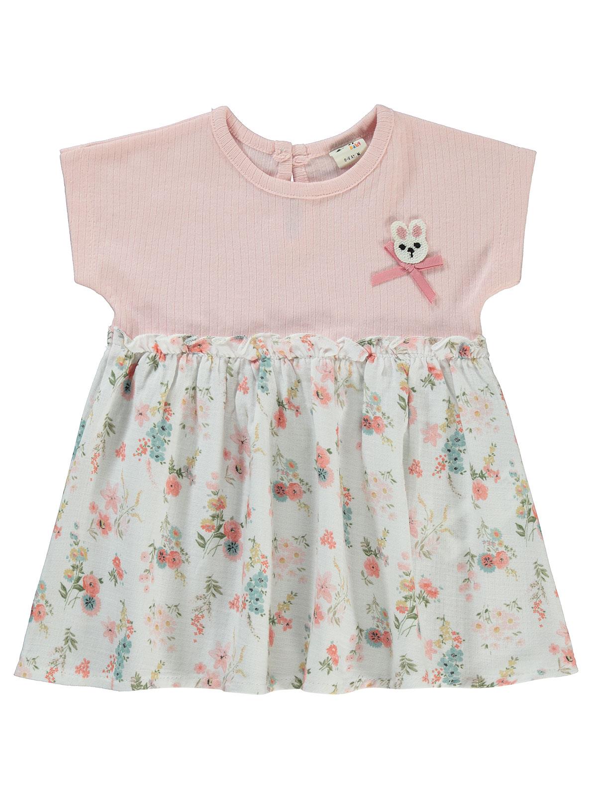 Civil Baby Çiçek Nakışlı 6-18 Ay Elbise - Pudra