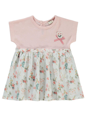 Civil Baby Çiçek Nakışlı 6-18 Ay Elbise - Pudra