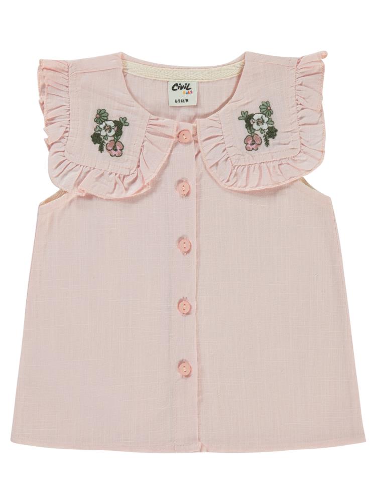 Civil Baby Çiçek Nakışlı 6-18 Ay Gömlek - Pudra