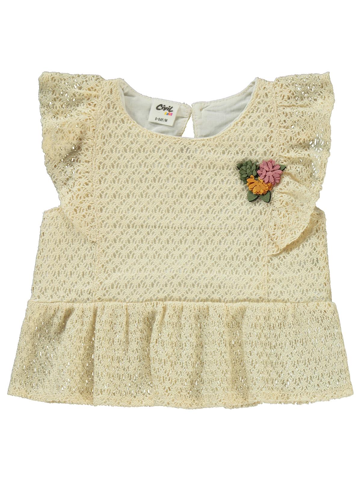 Civil Baby Kol Fırfırlı Dantelli 6-18 Ay Takım - Ekru