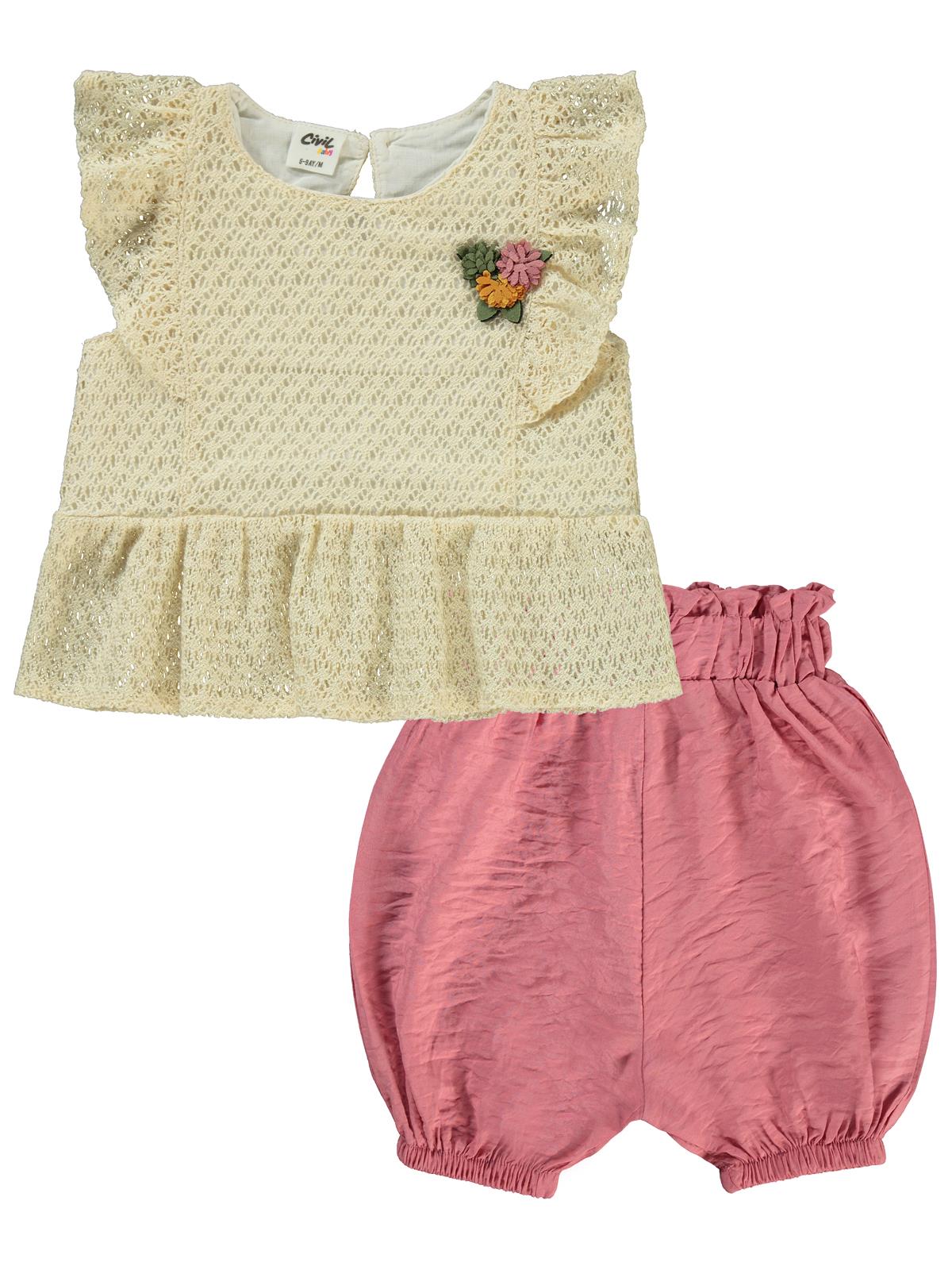 Civil Baby Kol Fırfırlı Dantelli 6-18 Ay Takım - Ekru