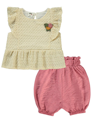 Civil Baby Kol Fırfırlı Dantelli 6-18 Ay Takım - Ekru