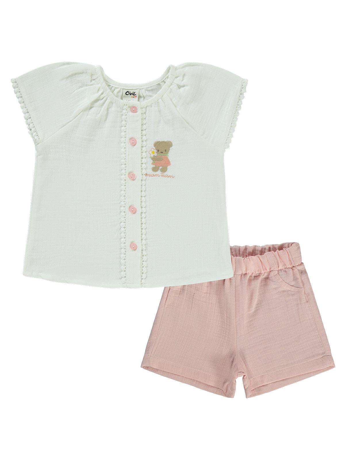 Civil Baby Ayıcık Nakışlı 6-18 Ay Takım - Ekru