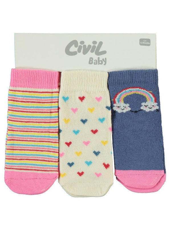 Civil Baby Çizgili 3'lü 6-18 Ay Bebek Kız Çorap Set
