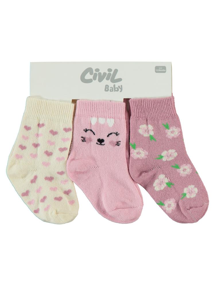 Civil Baby Kız Bebek 3'lü Çorap Set 6-18 Ay