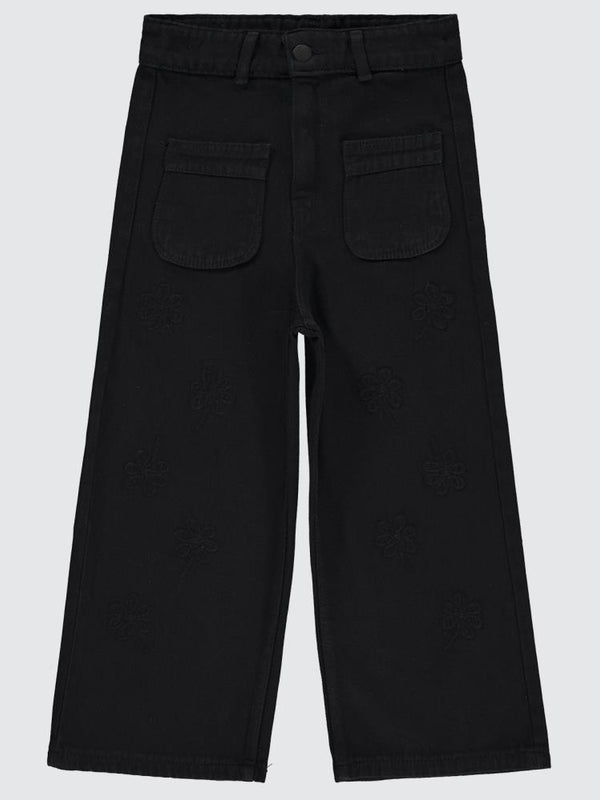 Civil Girls Çiçek Nakışlı 10-13 Yaş Pantolon - Siyah
