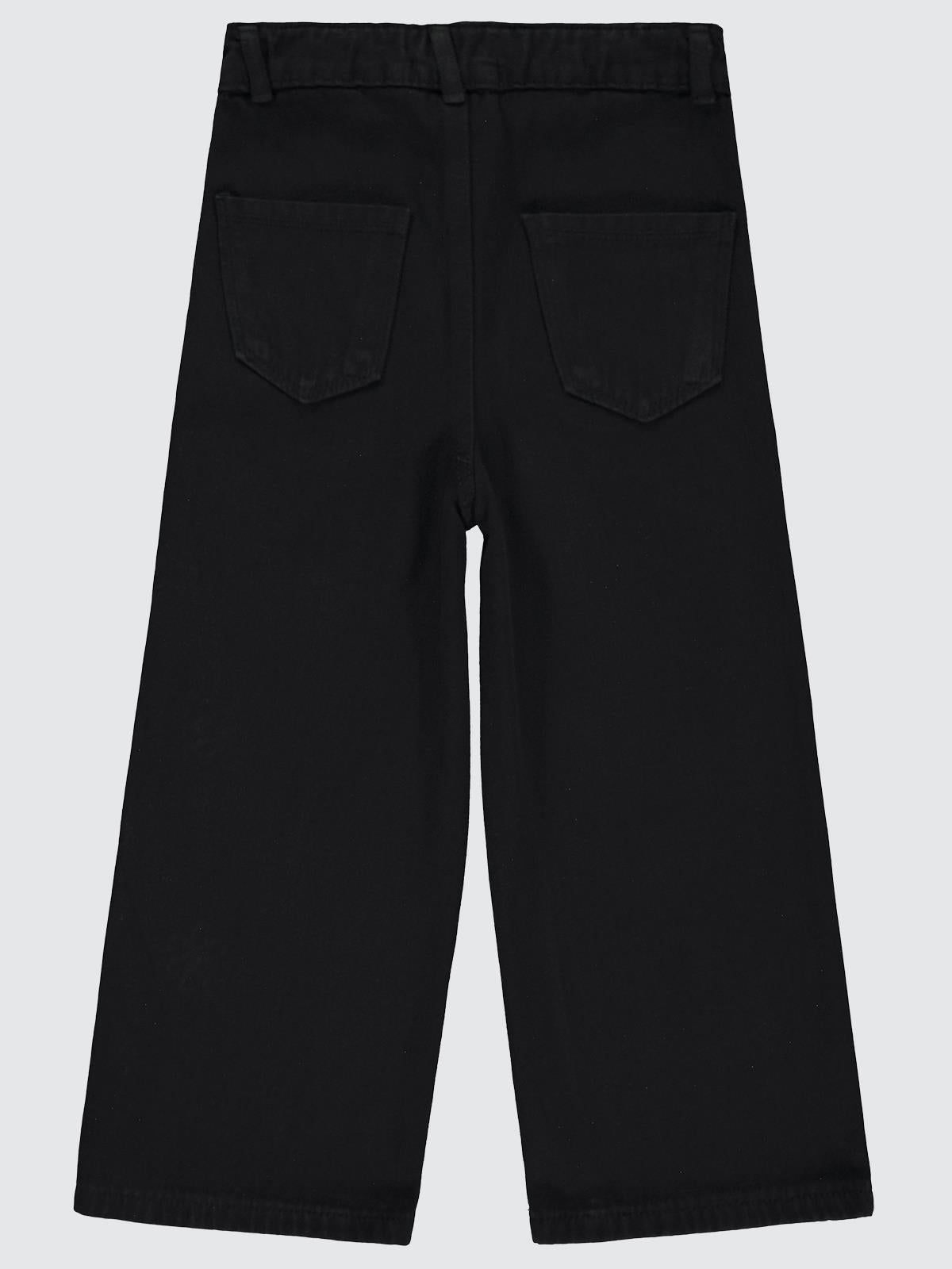 Civil Girls Çiçek Nakışlı 10-13 Yaş Pantolon - Siyah