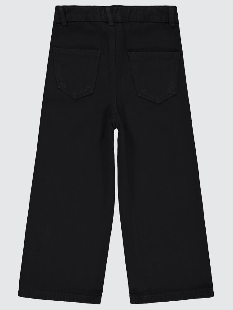 Civil Girls Çiçek Nakışlı 10-13 Yaş Pantolon - Siyah