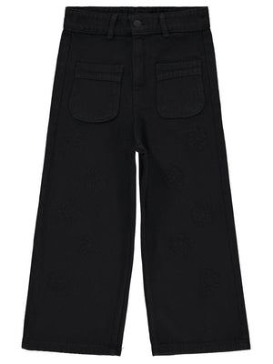 Civil Girls Çiçek Nakışlı 6-9 Yaş Pantolon - Siyah