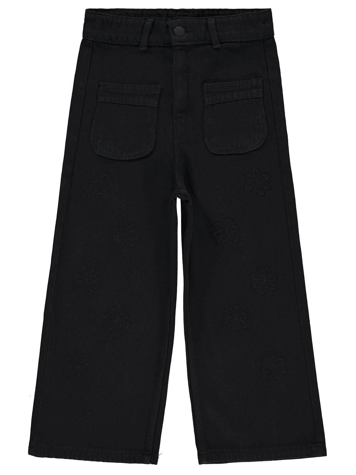 Civil Girls Çiçek Nakışlı 10-13 Yaş Pantolon - Siyah
