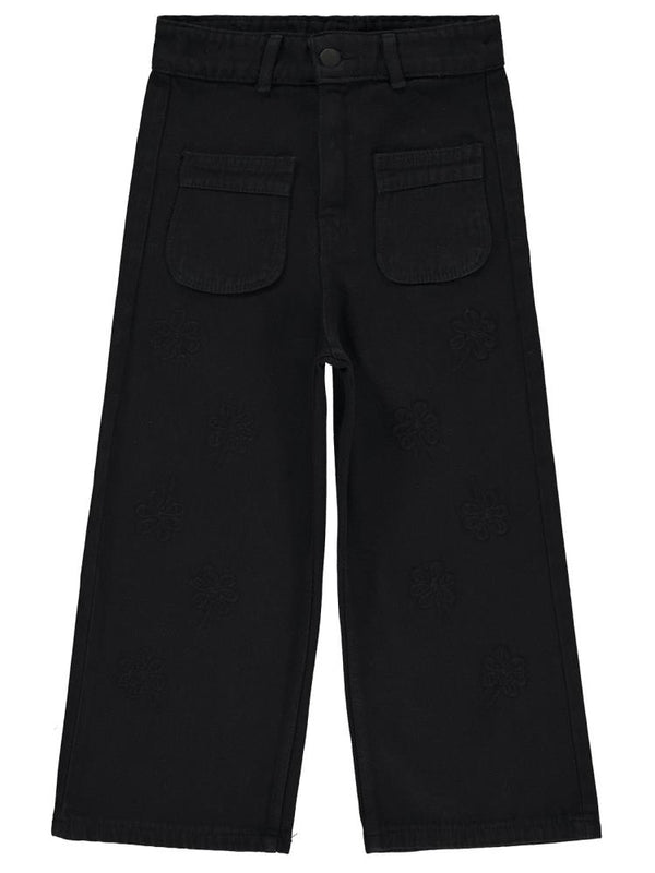 Civil Girls Çiçek Nakışlı 10-13 Yaş Pantolon - Siyah