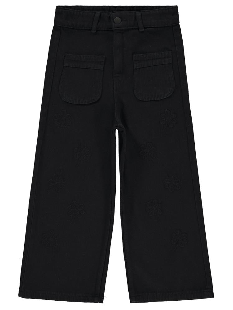 Civil Girls Çiçek Nakışlı 10-13 Yaş Pantolon - Siyah
