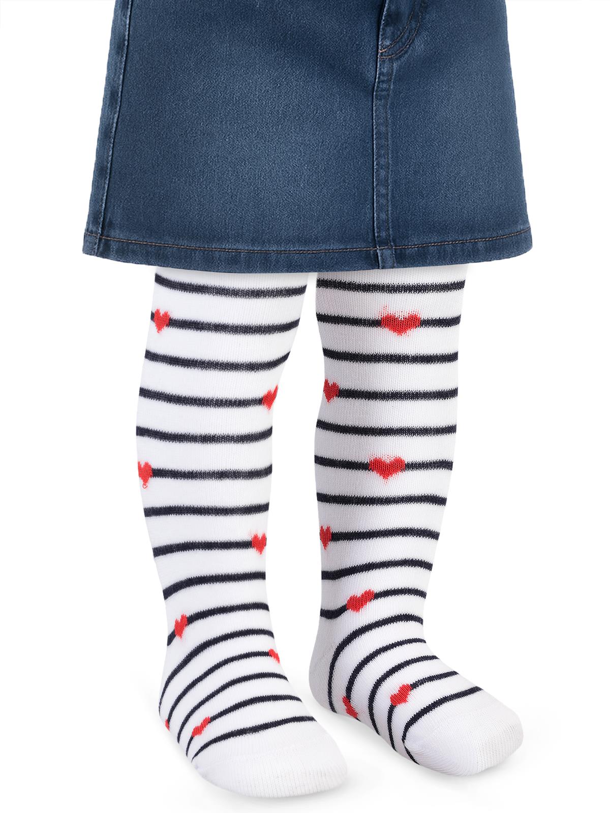 Civil Baby Çizgili Kalpli 6-18 Ay Bebek Kız Külotlu Çorap - Beyaz