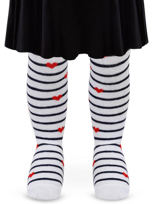 Civil Baby Çizgili Kalpli 6-18 Ay Bebek Kız Külotlu Çorap - Beyaz