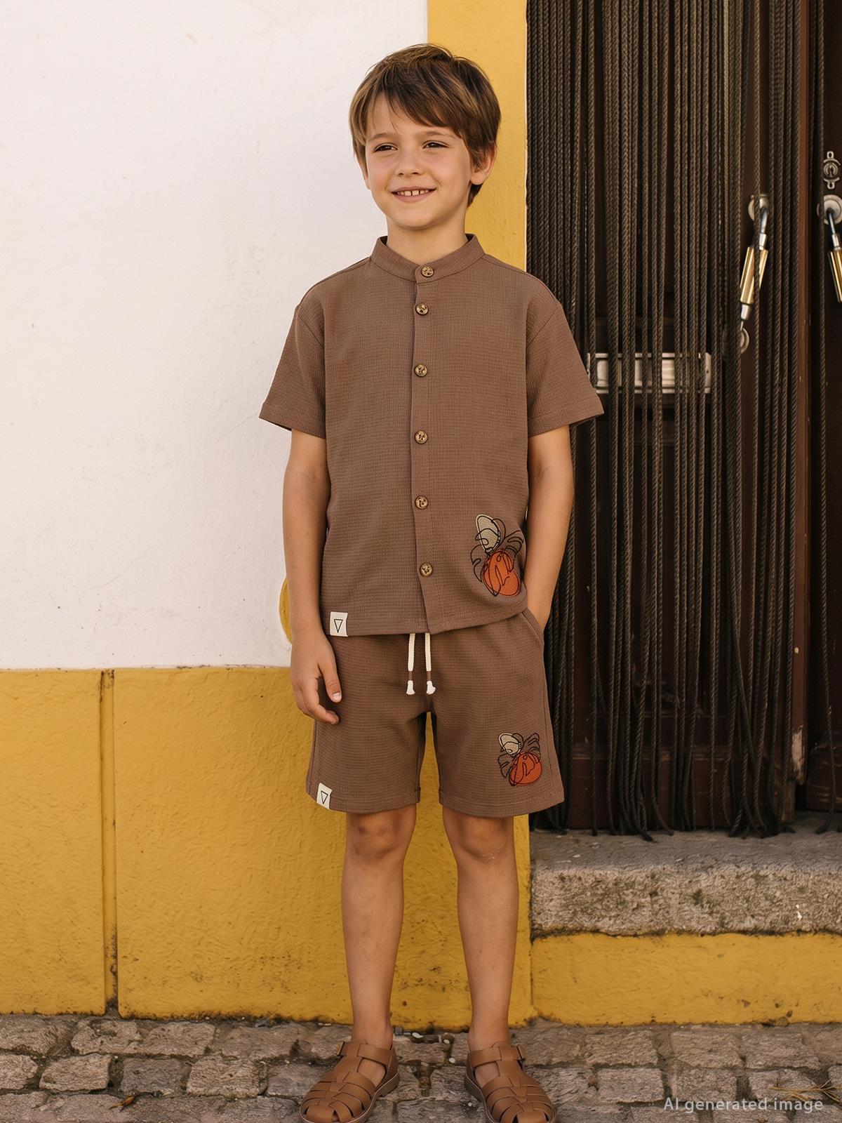 Civil Boys Yaprak Desenli 6-9 Yaş Şort - Kahve