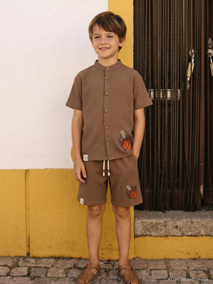 Civil Boys Yaprak Desenli 6-9 Yaş Şort - Kahve