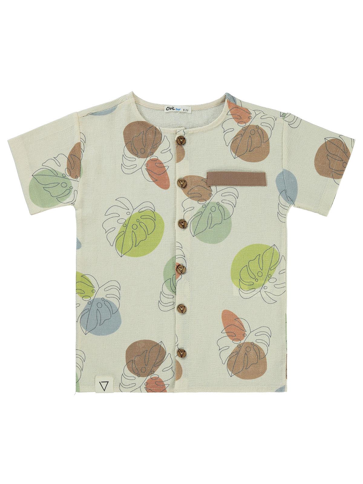 Civil Boys Yaprak Desenli 6-9 Yaş Gömlek - Ekru