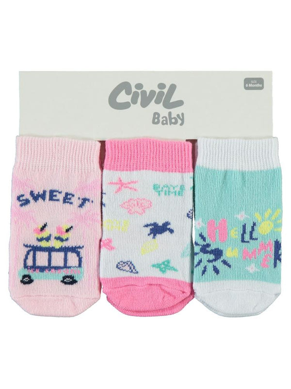 Civil Baby Kız Bebek 3'lü Bebek Çorap Set 6-18 Ay