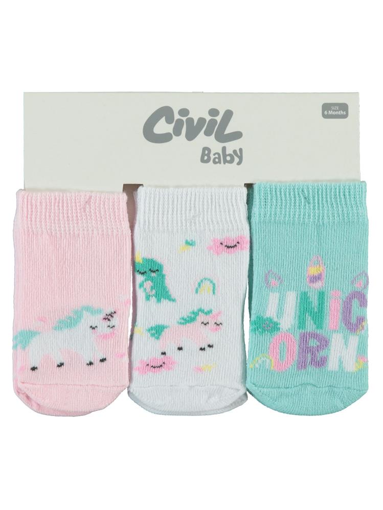 Civil Baby Kız Bebek 3'lü Çorap Set 6-18 Ay