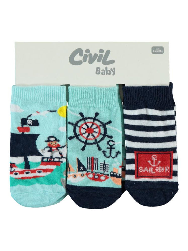 Civil Baby Erkek Bebek 3'lü Çorap Set 6-18 Ay