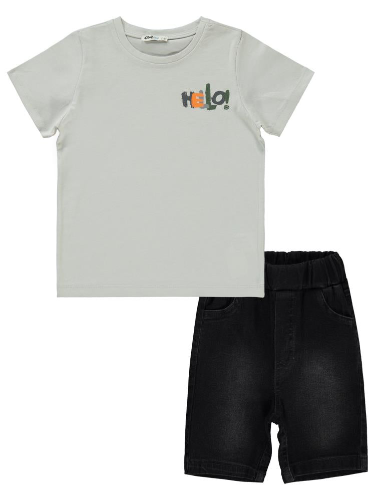 Civil Boys Hello Baskılı 2-5 Yaş Takım - Gri