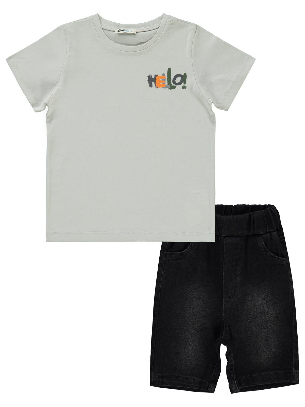 Civil Boys Hello Baskılı 2-5 Yaş Takım - Gri