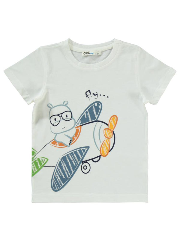 Civil Boys Uçak Baskılı 2-5 Yaş Takım - Beyaz