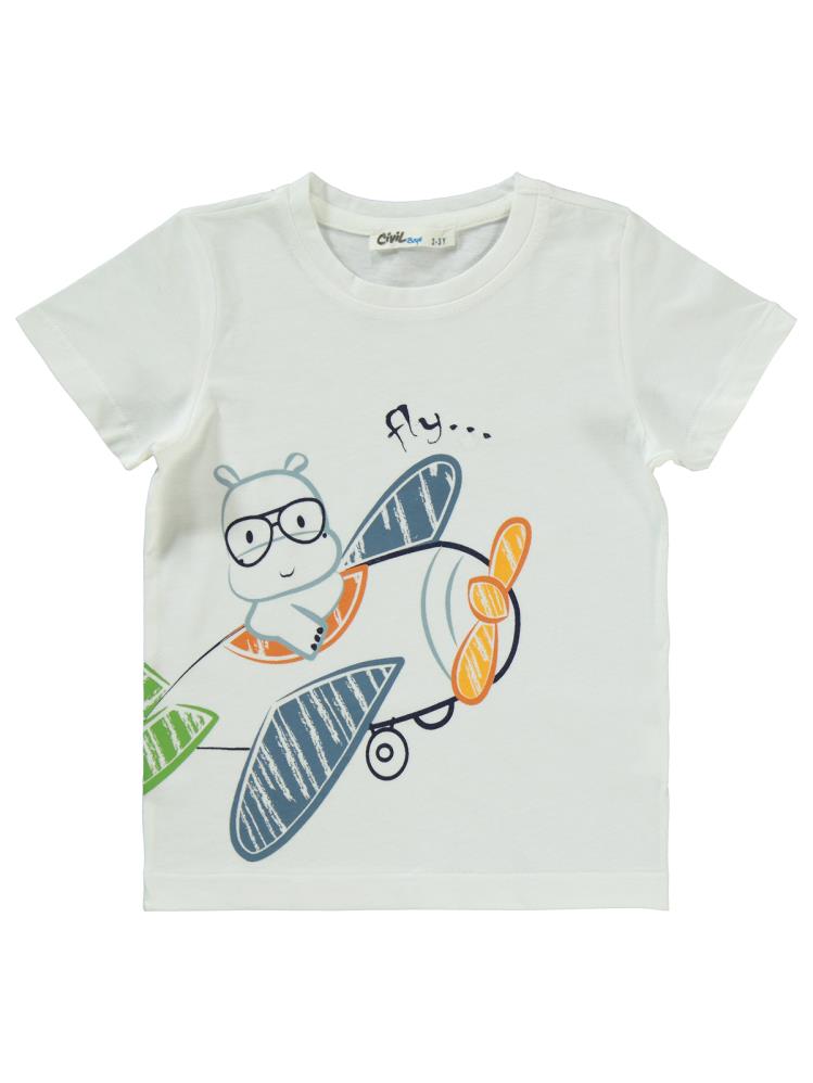 Civil Boys Uçak Baskılı 2-5 Yaş Takım - Beyaz