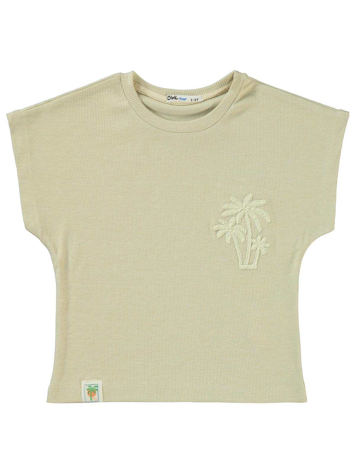 Civil Boys Yarasa Kol Palmiye Nakışlı 2-5 Yaş Takım - Bej