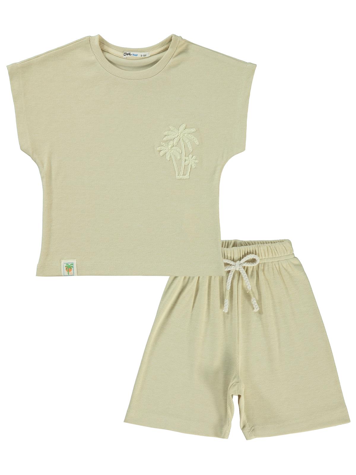 Civil Boys Yarasa Kol Palmiye Nakışlı 2-5 Yaş Takım - Bej