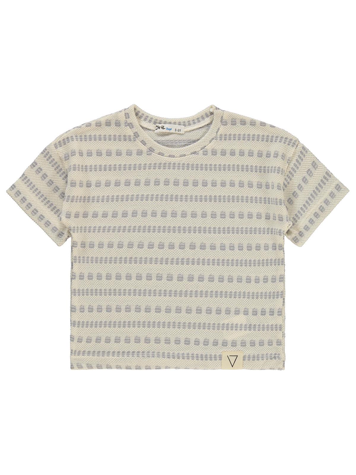 Civil Boys Kendinden Desenli 2-5 Yaş Tişört - Gri