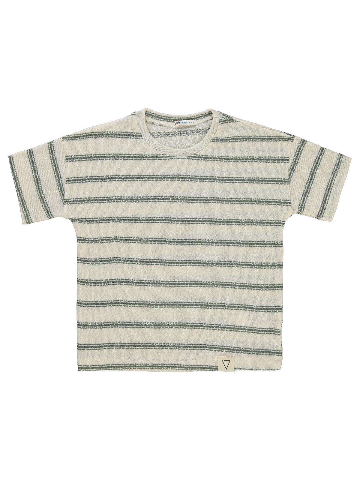 Civil Boys Çizgili 10-13 Yaş Tişört - Haki