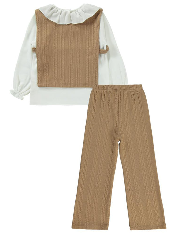 Civil Girls Örgü Desenli  6-9 Yaş Takım - Bej