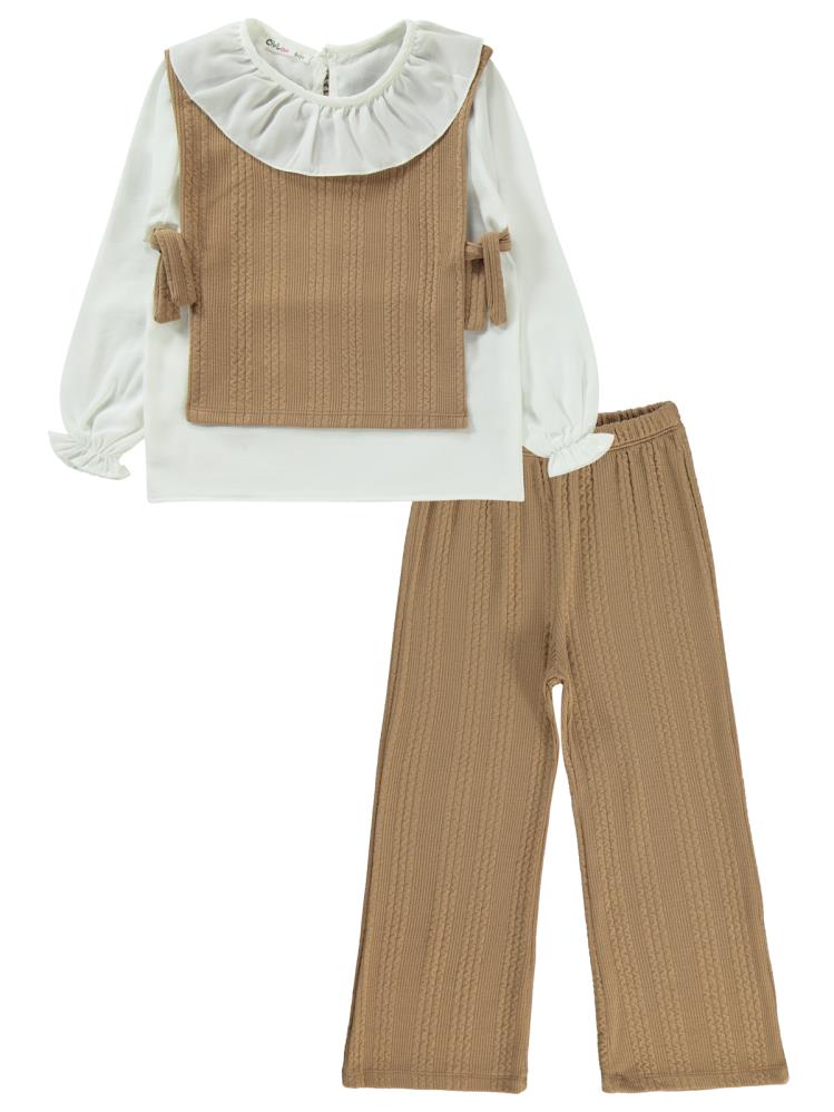 Civil Girls Örgü Desenli  6-9 Yaş Takım - Bej