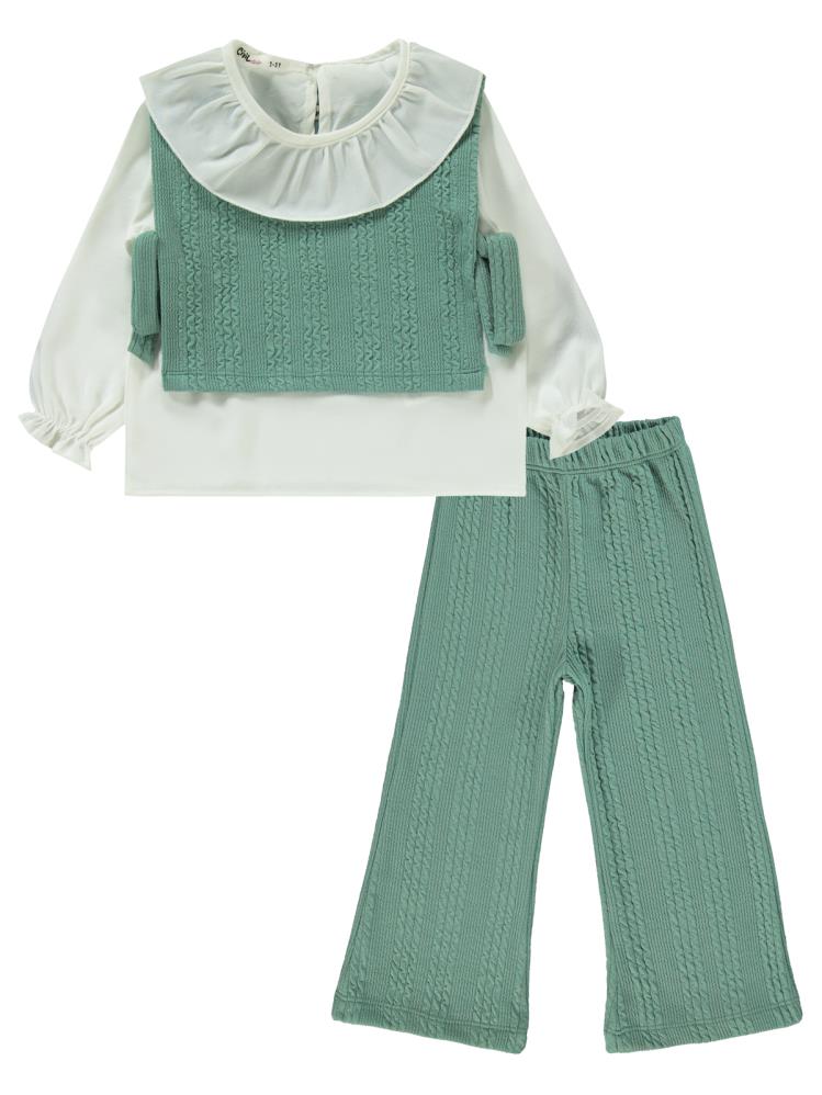 Civil Girls Örgü Desenli  2-5 Yaş Takım - Yeşil