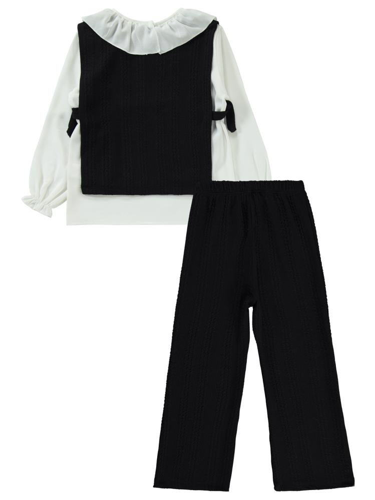 Civil Girls Örgü Desenli  6-9 Yaş Takım - Siyah