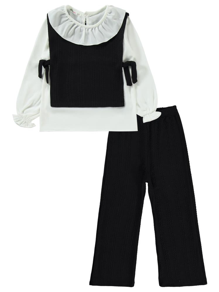 Civil Girls Örgü Desenli  6-9 Yaş Takım - Siyah