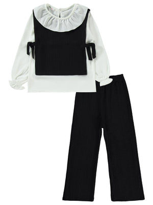 Civil Girls Örgü Desenli  6-9 Yaş Takım - Siyah