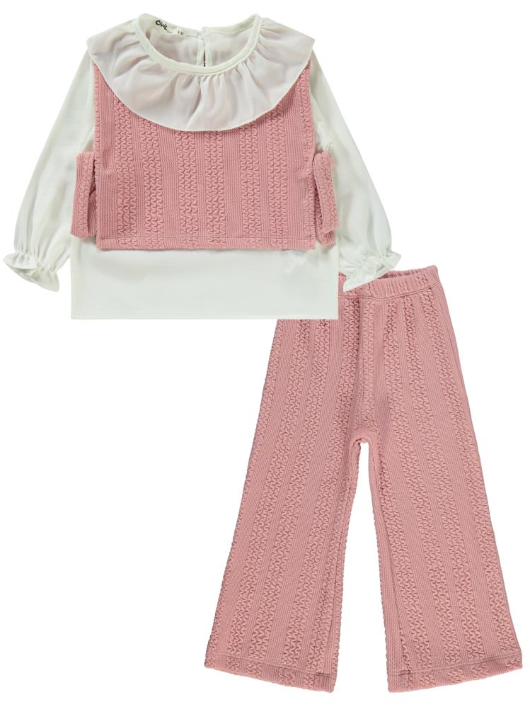 Civil Girls Örgü Desenli  2-5 Yaş Takım - Pudra