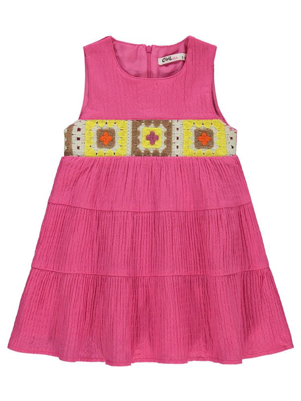 Civil Girls Roba Desenli 2-5 Yaş Elbise - Fusya