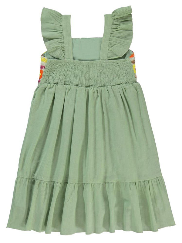 Civil Girls Roba Desenli 6-9 Yaş Elbise - Yeşil