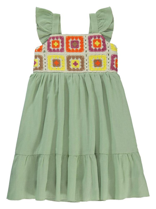 Civil Girls Roba Desenli 6-9 Yaş Elbise - Yeşil