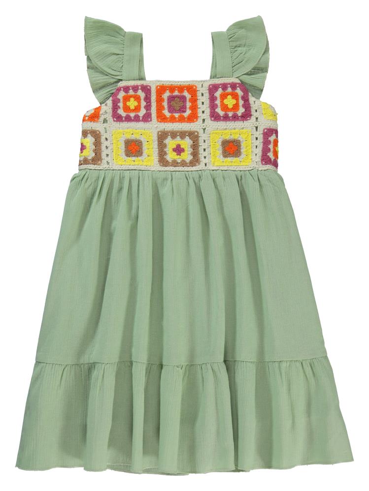 Civil Girls Roba Desenli 6-9 Yaş Elbise - Yeşil