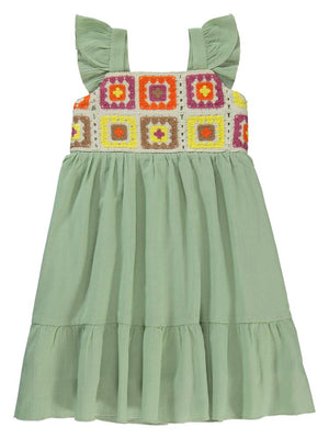 Civil Girls Roba Desenli 6-9 Yaş Elbise - Yeşil