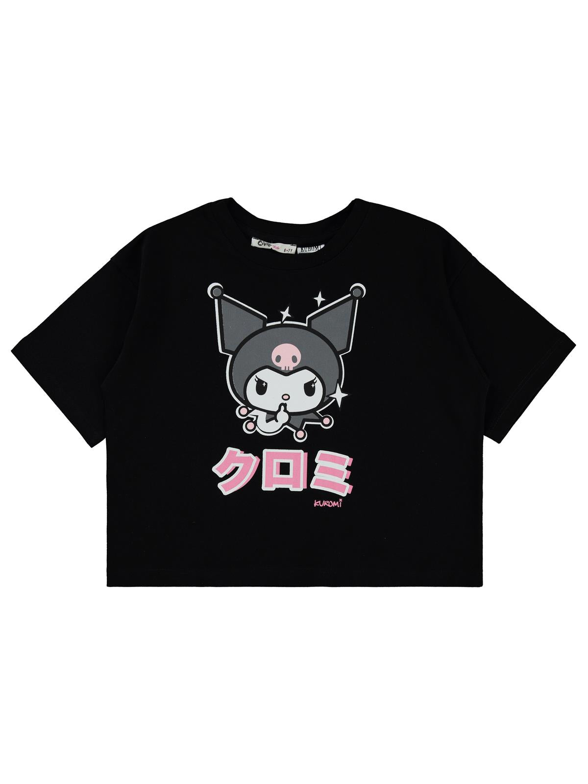 Kuromi 10-13 Yaş Tişört - Siyah