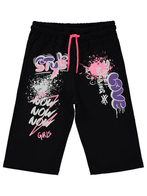 Civil Girls STYLE Baskılı 6-9 Yaş Kapri - Siyah