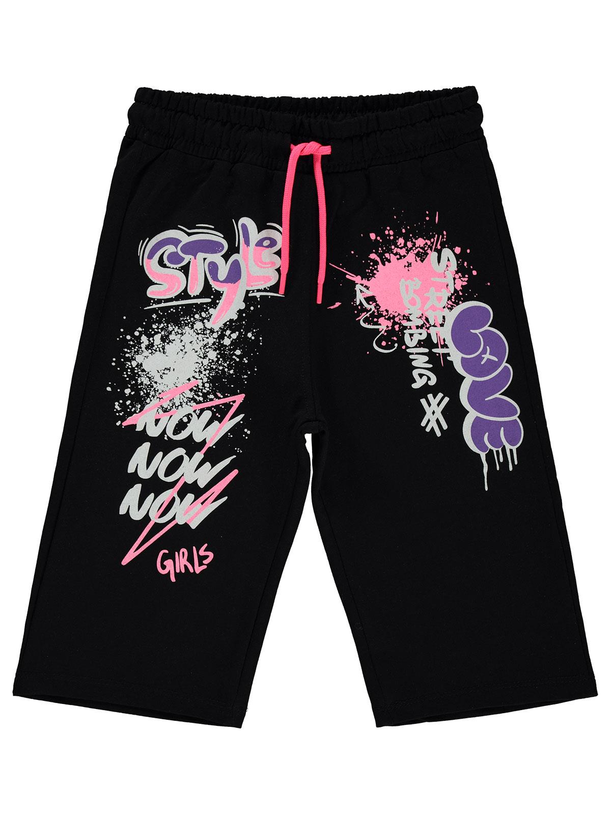 Civil Girls STYLE Baskılı 6-9 Yaş Kapri - Siyah